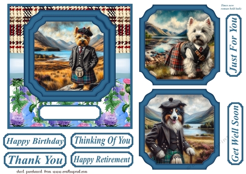 Scottish dogs scene card front 4