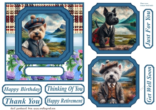 Scottish dogs scene card front 7