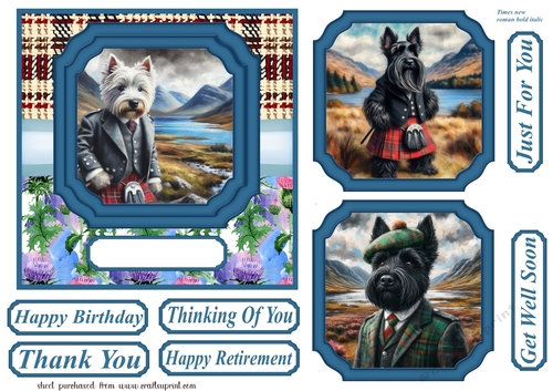 Scottish dogs scene card front 13