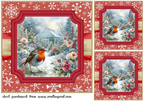 3 Red Christmas garden robin card front/toppers 5