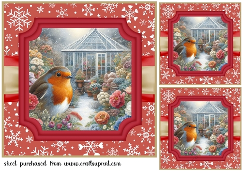 3 Red Christmas garden robin card front/toppers 9