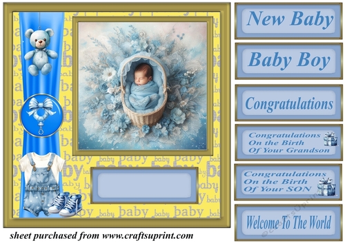 Framed new baby boy card front 2