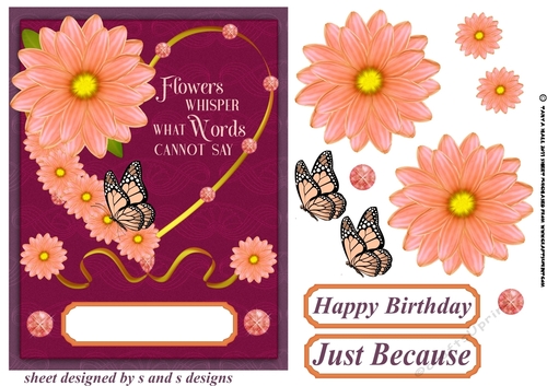 Floral heart flowers whisper card front