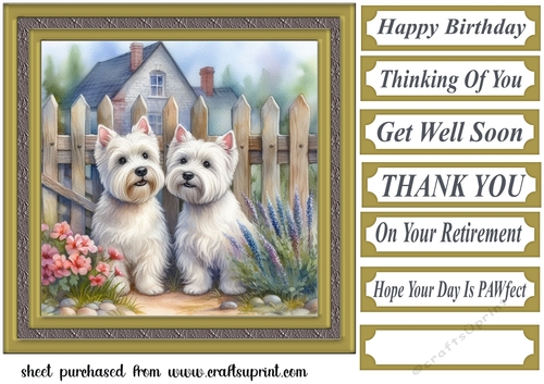Westie by the fence card front 1