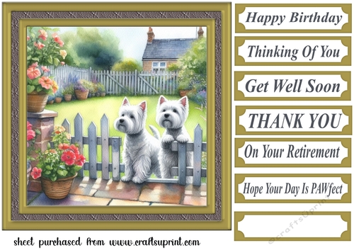 Westie by the fence card front 2