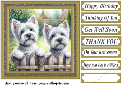 Westie by the fence card front 3