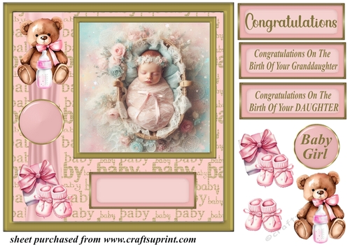 Framed new baby girl card front 1
