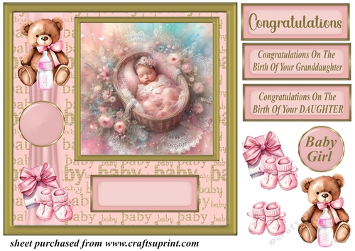 Framed new baby girl card front 3