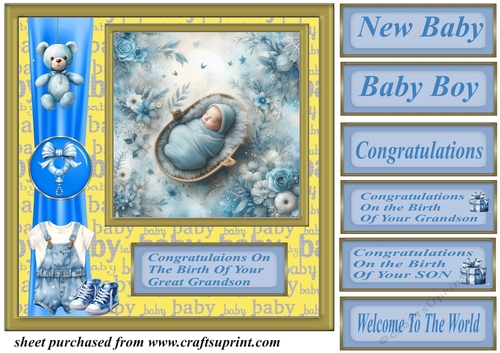 Framed new baby boy card front A