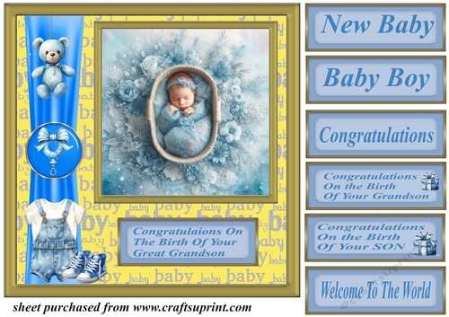 Framed new baby boy card front D