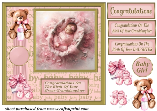 Framed new baby girl card front A