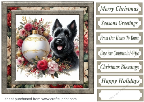 Christmas floral Scottish terrier card front 1