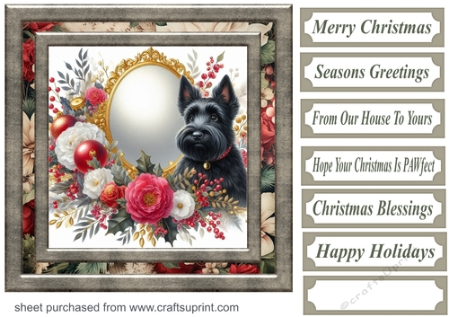 Christmas floral Scottish terrier card front 2