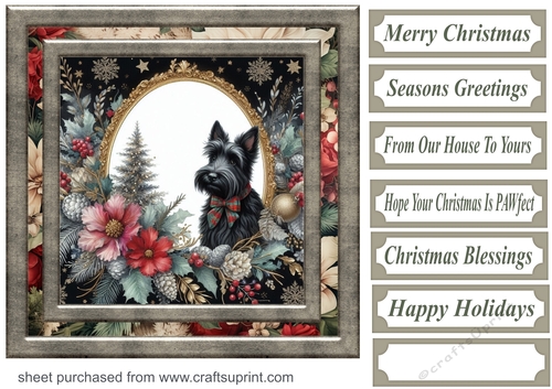 Christmas floral Scottish terrier card front 3
