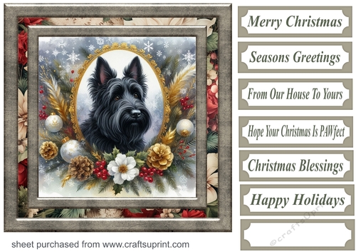 Christmas floral Scottish terrier card front 4