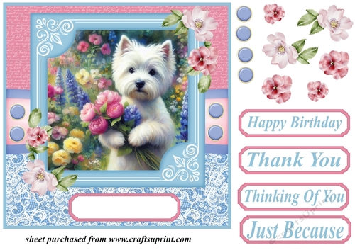 Garden bouquet Westie card front 2