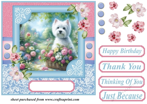 Garden bouquet Westie card front 3