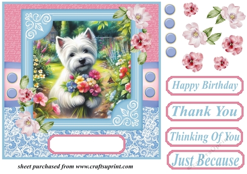 Garden bouquet Westie card front 4