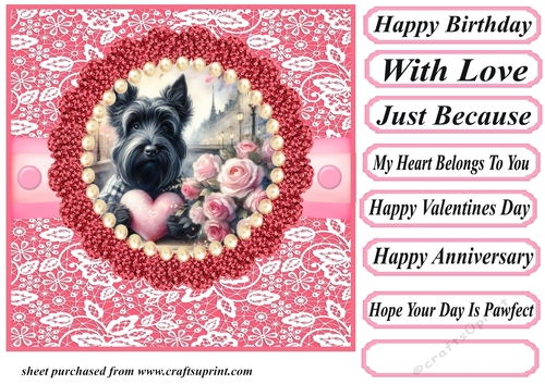 Multi occasion Scottie with love heart card front 3