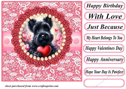 Multi occasion Scottie with love heart card front 4