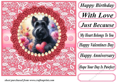 Multi occasion Scottie with love heart card front 6