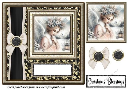 Black and gold Christmas Angel card front 2