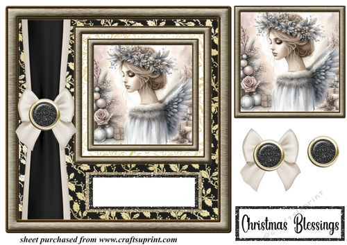 Black and gold Christmas Angel card front 4