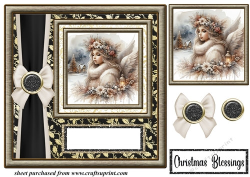 Black and gold Christmas Angel card front 5