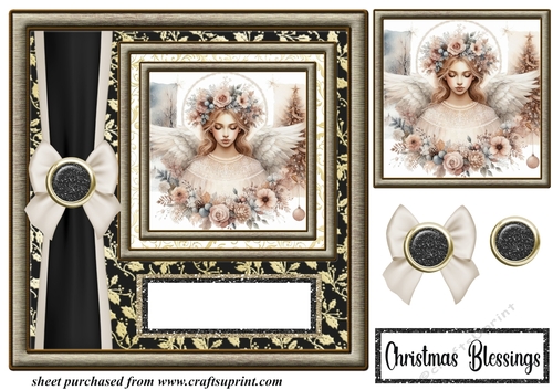 Black and gold Christmas Angel card front 6