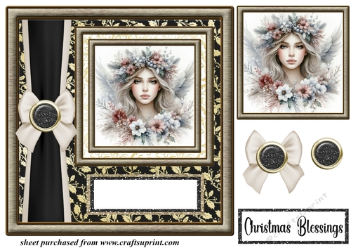 Black and gold Christmas Angel card front 7
