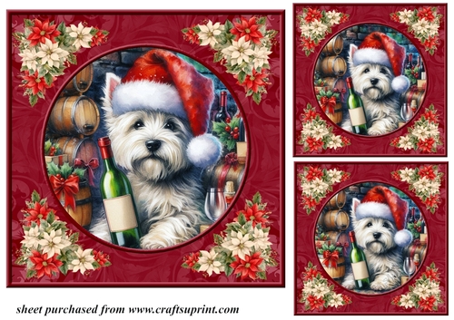3 Poinsettia frame wine cellar dog card front/toppers 2