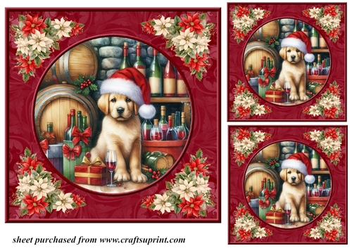 3 Poinsettia frame wine cellar dog card front/toppers 3