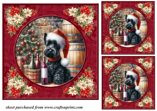 3 Poinsettia frame wine cellar dog card front/toppers 4