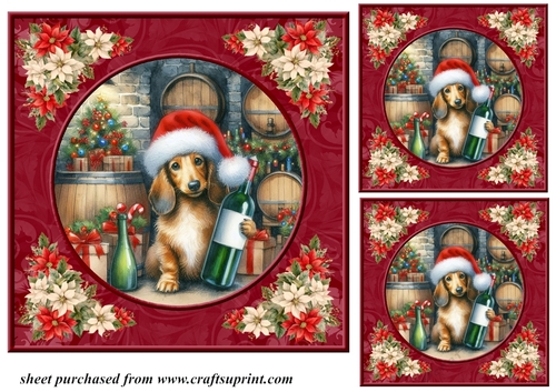 3 Poinsettia frame wine cellar dog card front/toppers 5