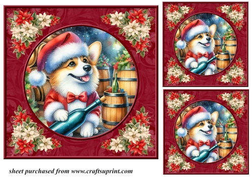 3 Poinsettia frame wine cellar dog card front/toppers 6