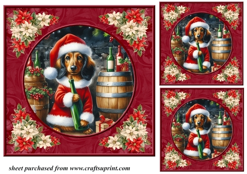 3 Poinsettia frame wine cellar dog card front/toppers 7