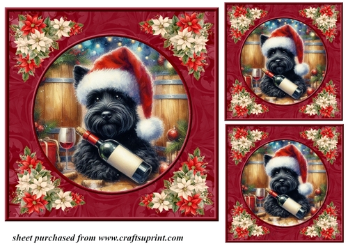 3 Poinsettia frame wine cellar dog card front/toppers 8