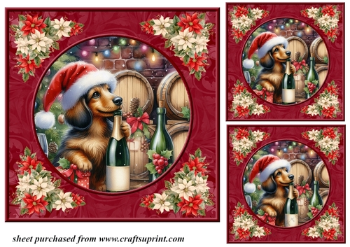 3 Poinsettia frame wine cellar dog card front/toppers 9