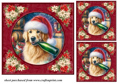 3 Poinsettia frame wine cellar dog card front/toppers 10