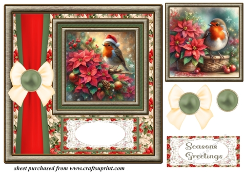 Christmas poinsettia robin card front 5