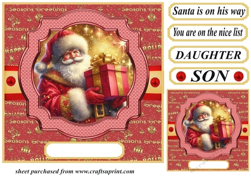Red and gold Santa card front 9