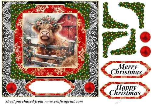 Red and black Christmas Highland cow card front 4