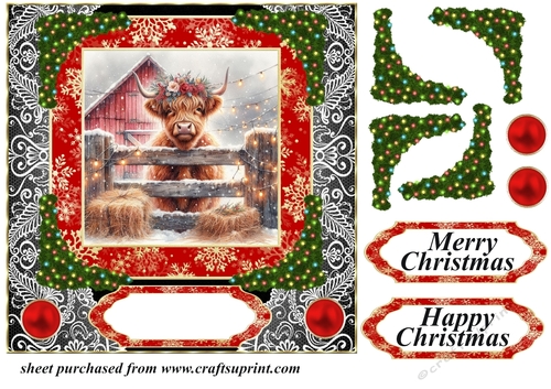Red and black Christmas Highland cow card front 5