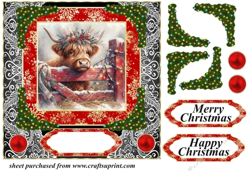 Red and black Christmas Highland cow card front 7