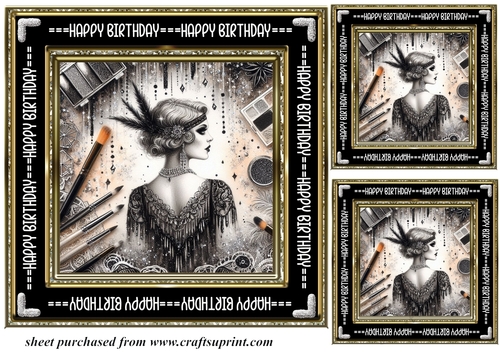3 Black and gold Birthday Flapper girl card front/topper 4
