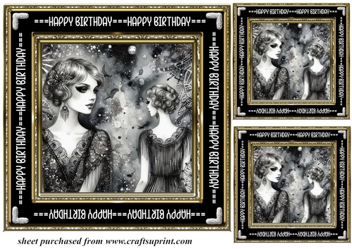 3 Black and gold Birthday Flapper girl card front/topper 5