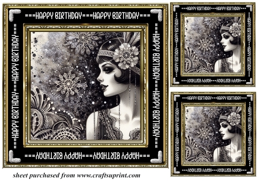3 Black and gold Birthday Flapper girl card front/topper 6