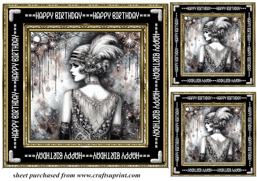 3 Black and gold Birthday Flapper girl card front/topper 8