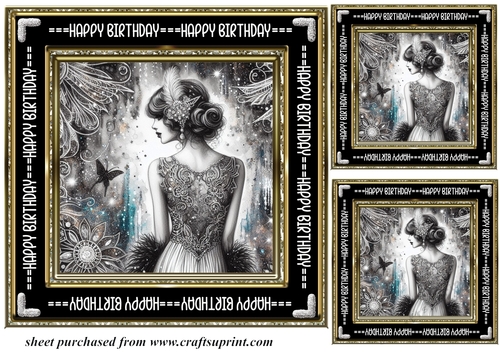 3 Black and gold Birthday Flapper girl card front/topper 9