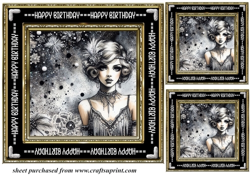 3 Black and gold Birthday Flapper girl card front/topper 11